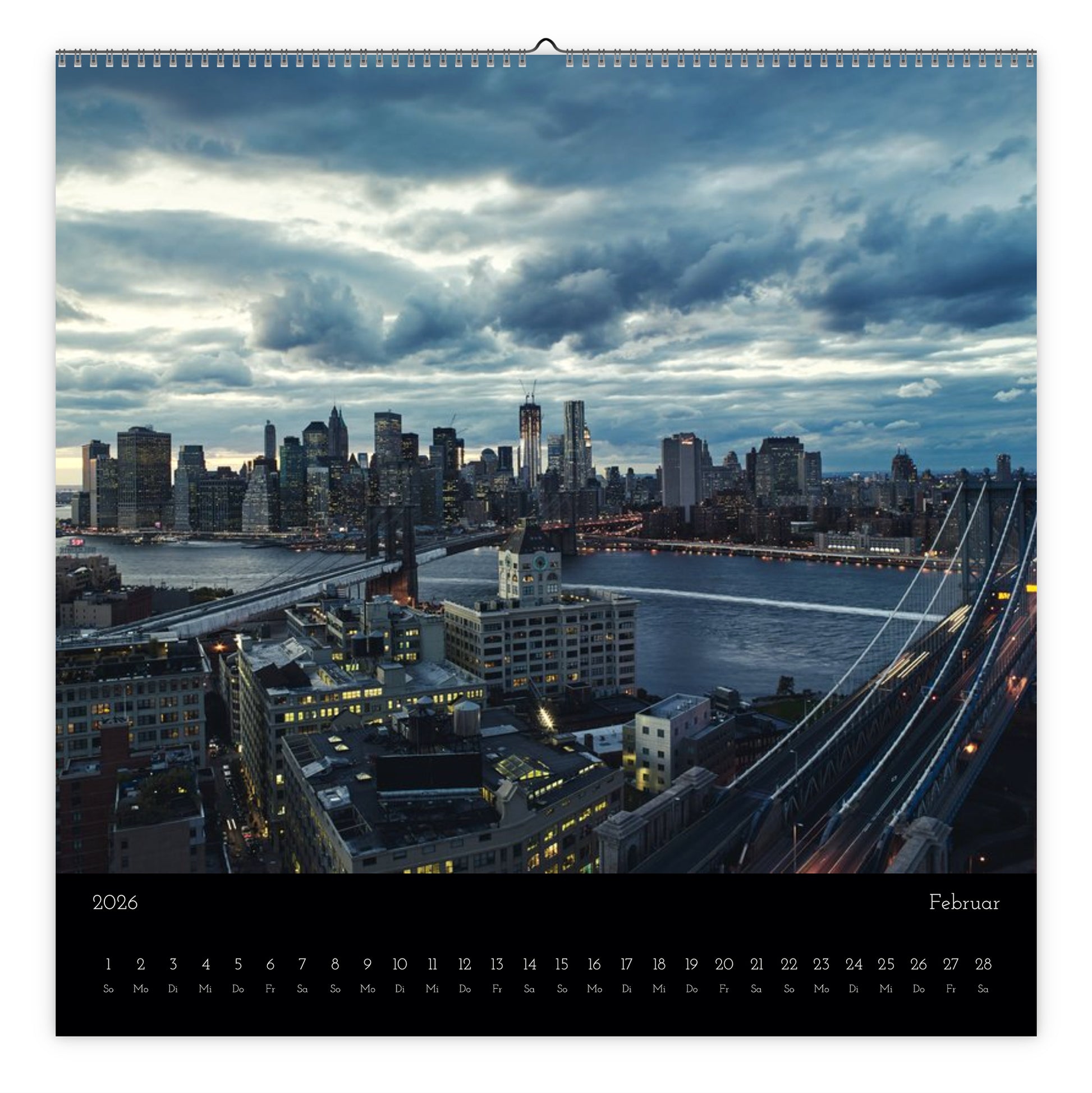 NYC skyline view from rooftop calendar