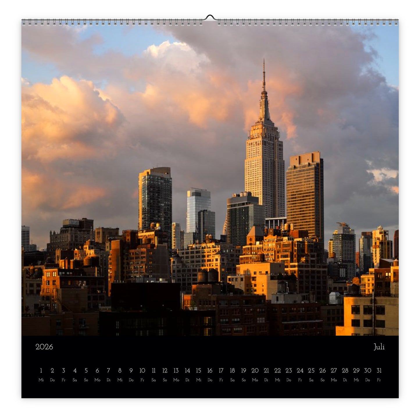 NYC skyline view from rooftop calendar