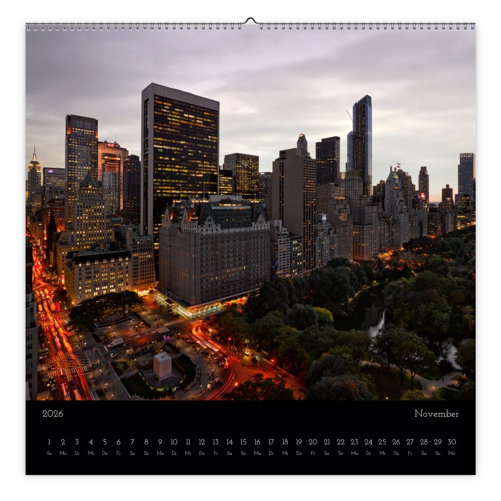 NYC skyline view from rooftop calendar