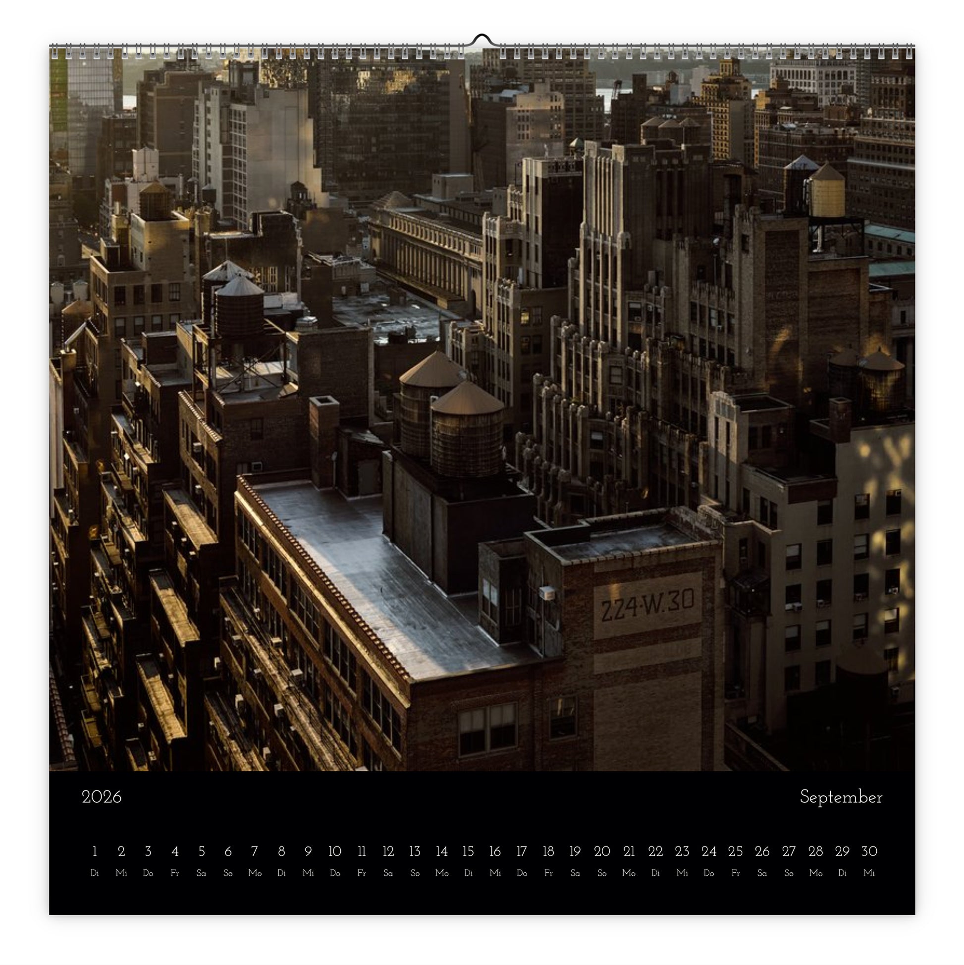 NYC skyline view from rooftop calendar